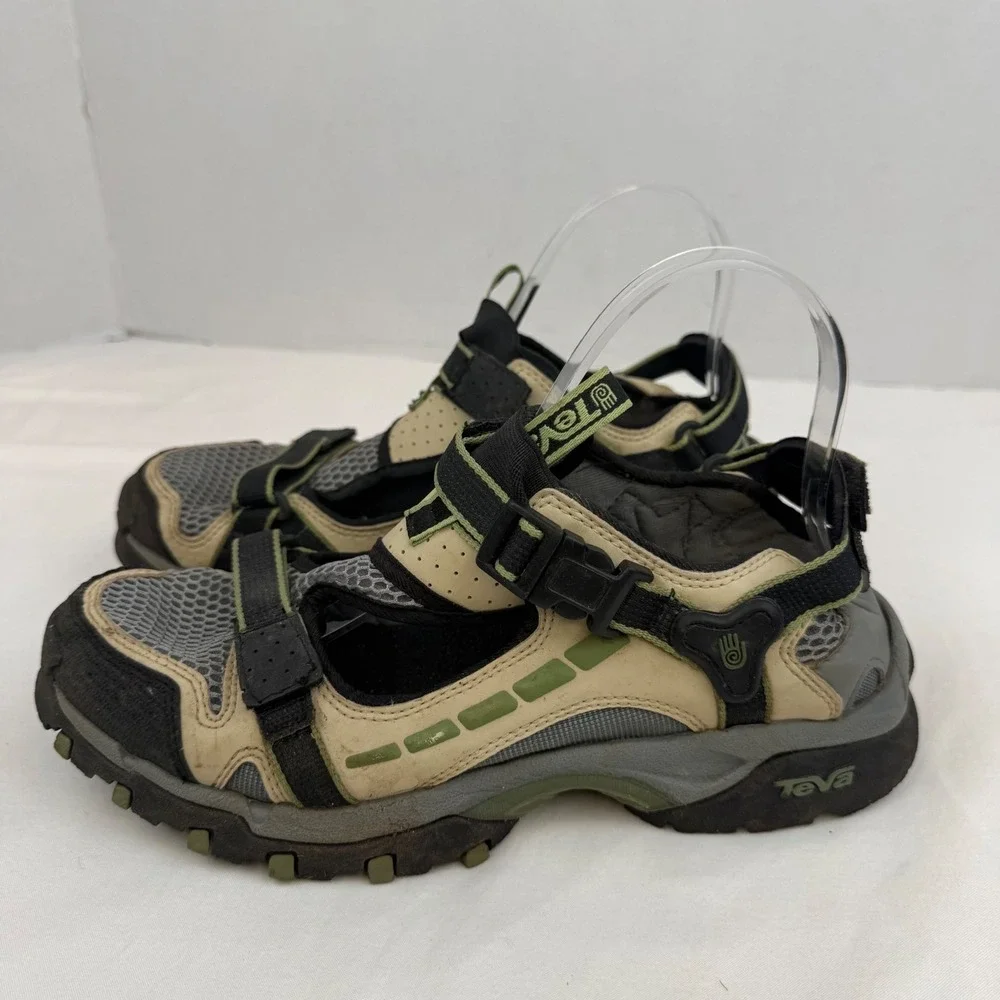 Teva Gamma 6473 Hiking Sandals Mens 8 Tan Black Green Stealth Rubber Sole